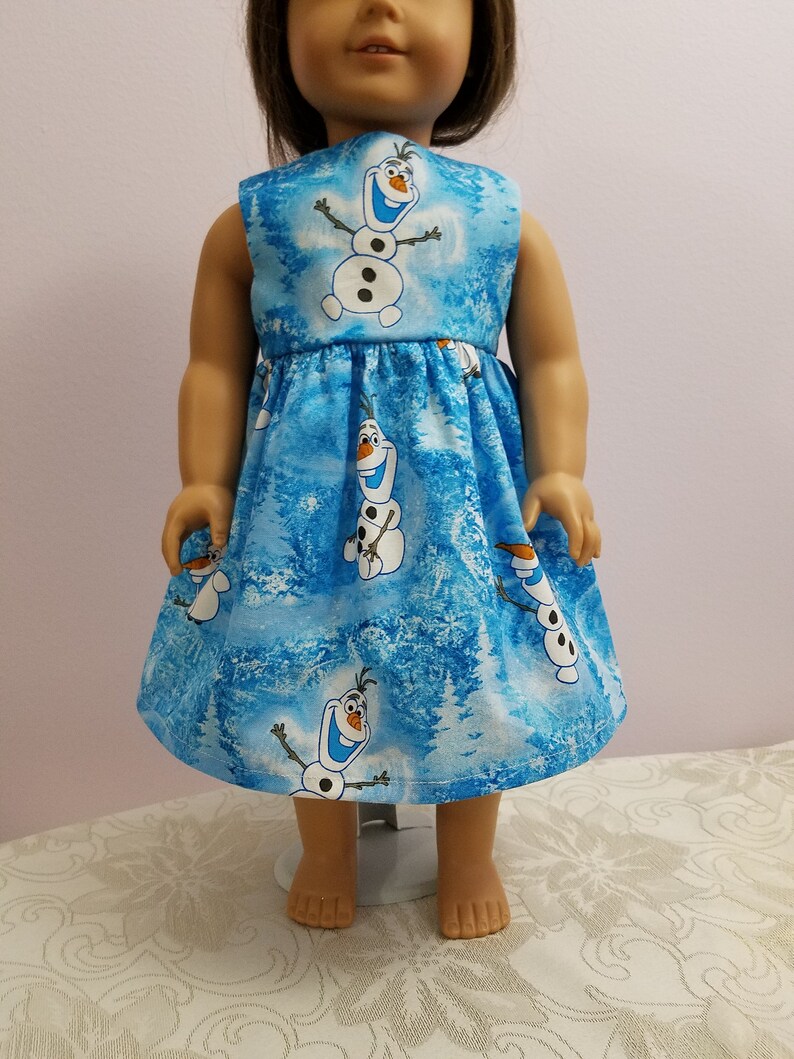 18 Inch Doll Dress: Frozen Inspired Olaf Blue Cotton Fabric, Sleeveless Design image 4