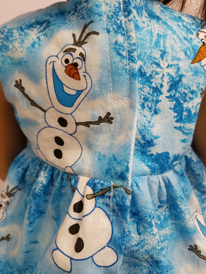 18 Inch Doll Dress: Frozen Inspired Olaf Blue Cotton Fabric, Sleeveless Design image 5