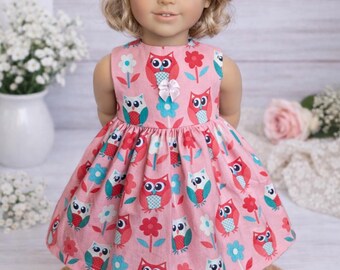 Handmade Pink Owl Print Sleeveless Dress for 18 Inch Dolls