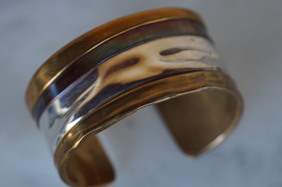 Modernist Lazaro Sterling Brass Copper Cuff Brace… - image 2