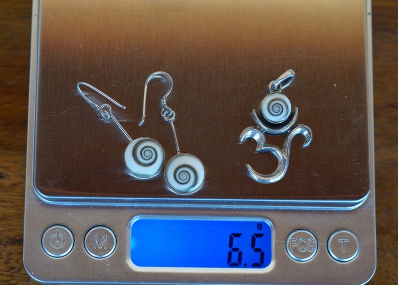 Delicate Shiva Shell Sterling Silver Earrings and Pendant Set