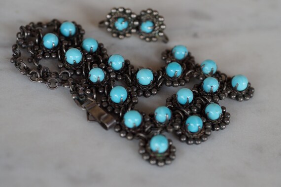 1920's Mexico Turquoise and Sterling Silver Demi … - image 7