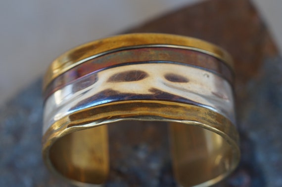 Modernist Lazaro Sterling Brass Copper Cuff Brace… - image 7