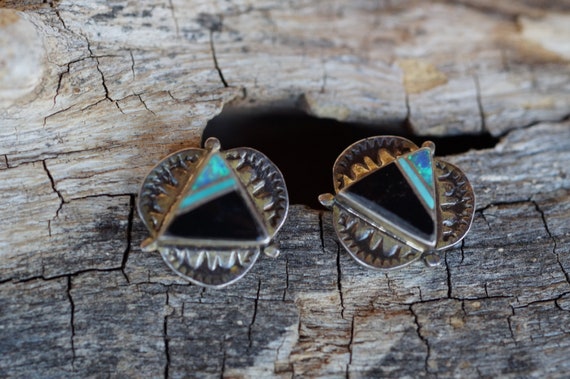 Zuni Opal Onyx Inlay Earrings - image 2