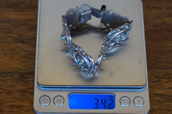 Old Mexico Repousse Sterling Silver Turquoise Pan… - image 7