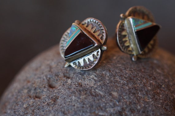 Zuni Opal Onyx Inlay Earrings - image 3