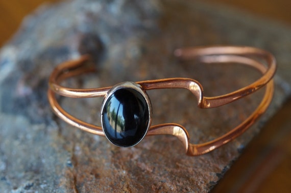 Modernist Black Tourmaline Copper Cuff Bracelet - image 3