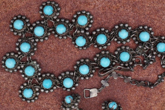 1920's Mexico Turquoise and Sterling Silver Demi … - image 1