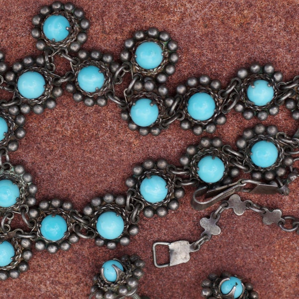 1920's Mexico Turquoise and Sterling Silver Demi Parure