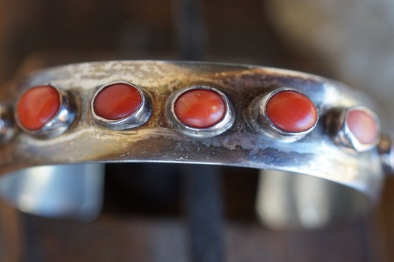 Old Navajo Coral Sterling Siver Cuff Bracelet - image 1