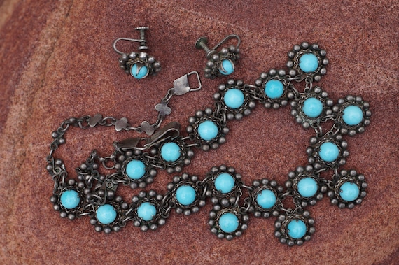 1920's Mexico Turquoise and Sterling Silver Demi … - image 10