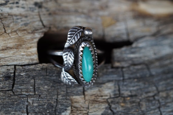 Navajo Turquoise Sterling Silver Ring  --  Size 4 - image 1