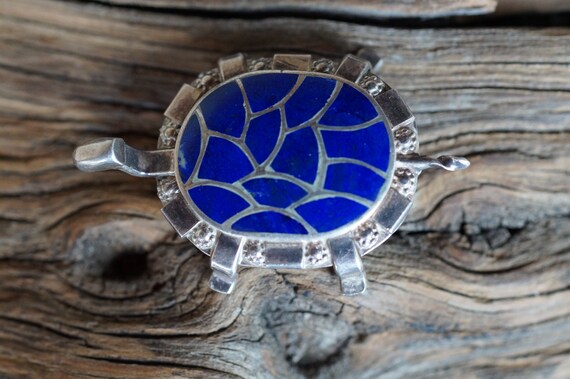 Zuni Carmichael Haloo Lapis Sterling Silver Turtle Brooch