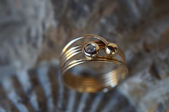 14K Solid Gold Diamond Wrap Ring  --- Italy-- Siz… - image 1