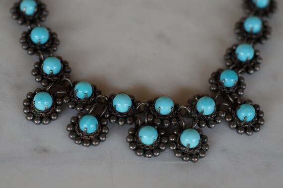 1920's Mexico Turquoise and Sterling Silver Demi … - image 3