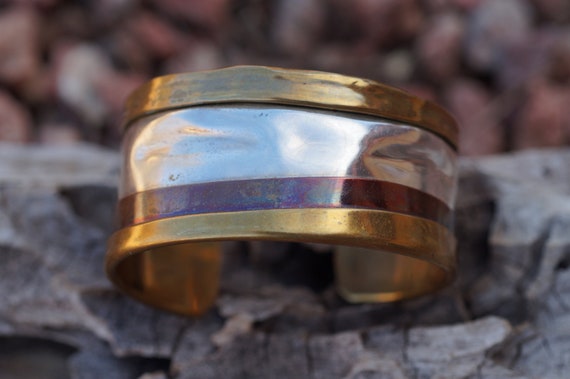 Modernist Lazaro Sterling Brass Copper Cuff Brace… - image 1