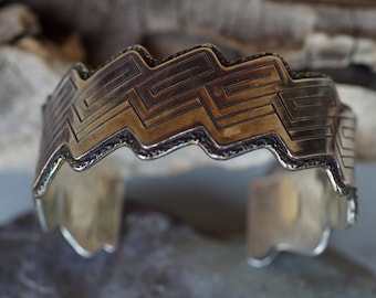 Heavy Signed Navajo TM Taylor Tufa Edge Sterling Silver Cuff