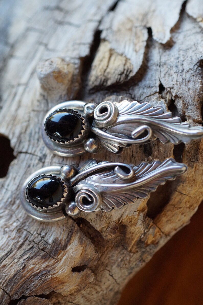Signed Alfred Martinez Navajo Onyx Sterling Silver Earrings -- shops 12 grams