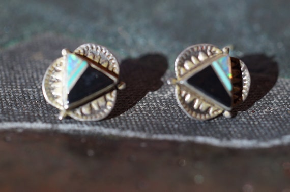 Zuni Opal Onyx Inlay Earrings - image 1