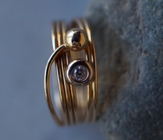 14K Solid Gold Diamond Wrap Ring  --- Italy-- Siz… - image 5