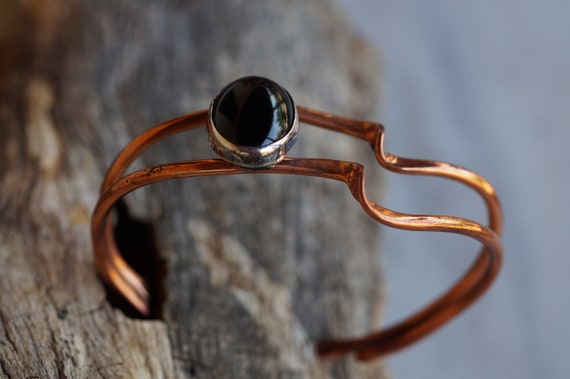 Modernist Black Tourmaline Copper Cuff Bracelet - image 1