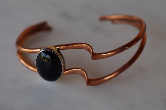 Modernist Black Tourmaline Copper Cuff Bracelet - image 7