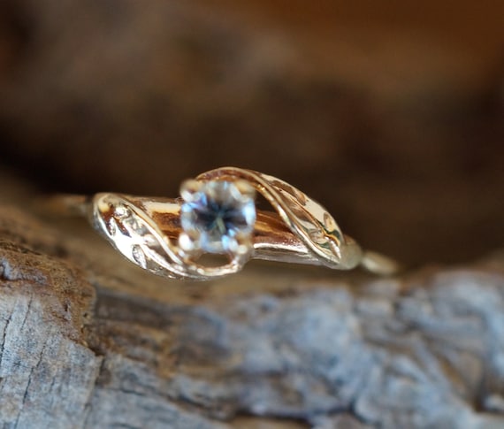 Sparkling Petite 14k Gold Aquamarine Ring - image 2
