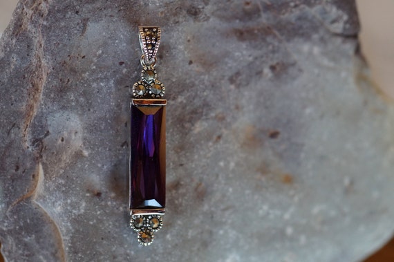 Amethyst Baguette Sterling Silver Pendant