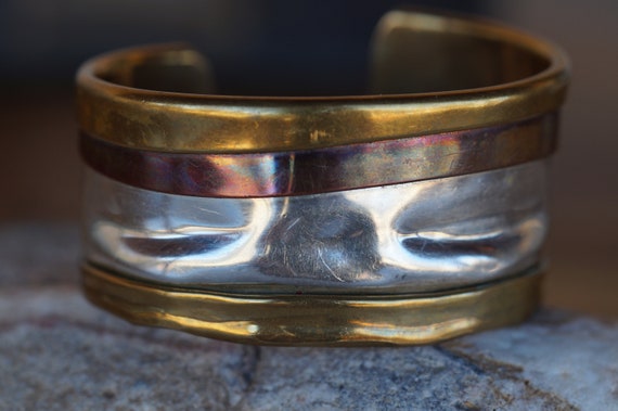 Modernist Lazaro Sterling Brass Copper Cuff Brace… - image 6