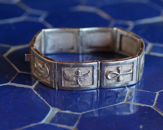 Heavy Egyptian Sterling Silver Bracelet  --- 51 g… - image 4