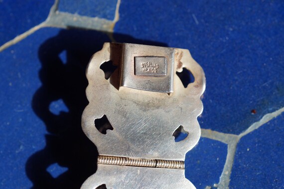 Old Mexico Repousse Sterling Silver Turquoise Pan… - image 10