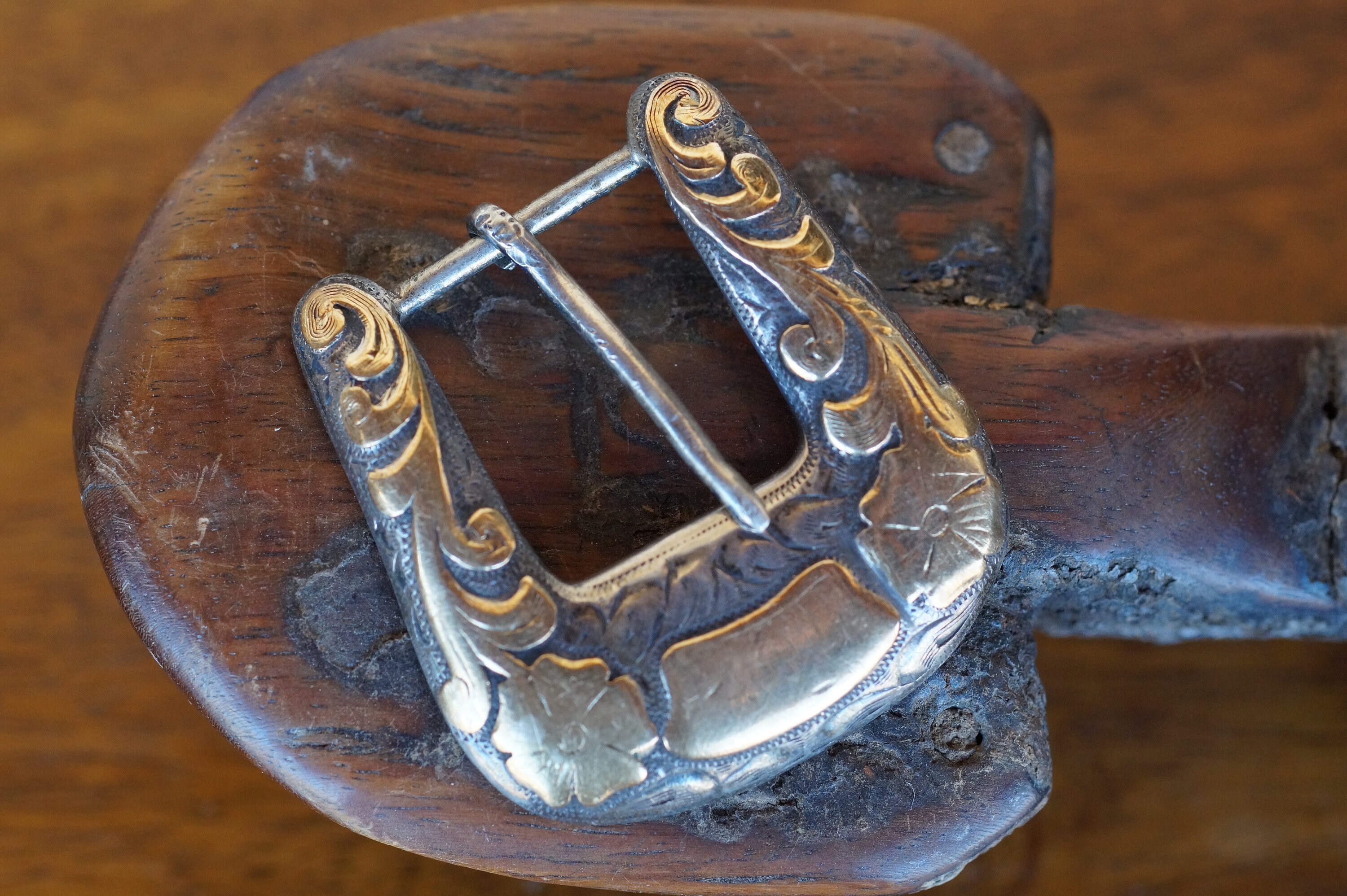 1940s Soulages Sterling Silver 10K Gold Texas Ranger Belt Buckle
