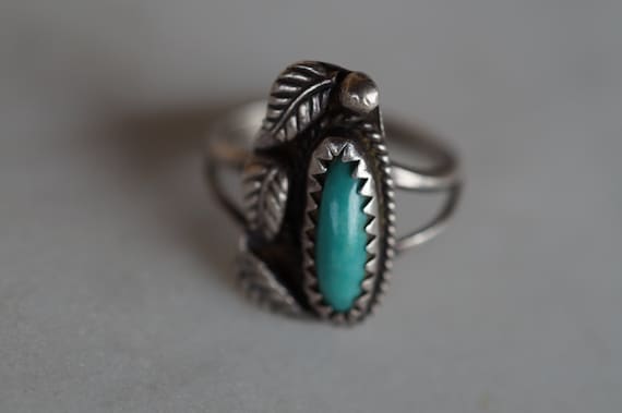 Navajo Turquoise Sterling Silver Ring  --  Size 4 - image 2