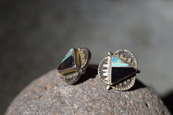 Zuni Opal Onyx Inlay Earrings - image 4