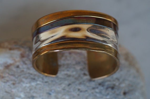 Modernist Lazaro Sterling Brass Copper Cuff Brace… - image 3