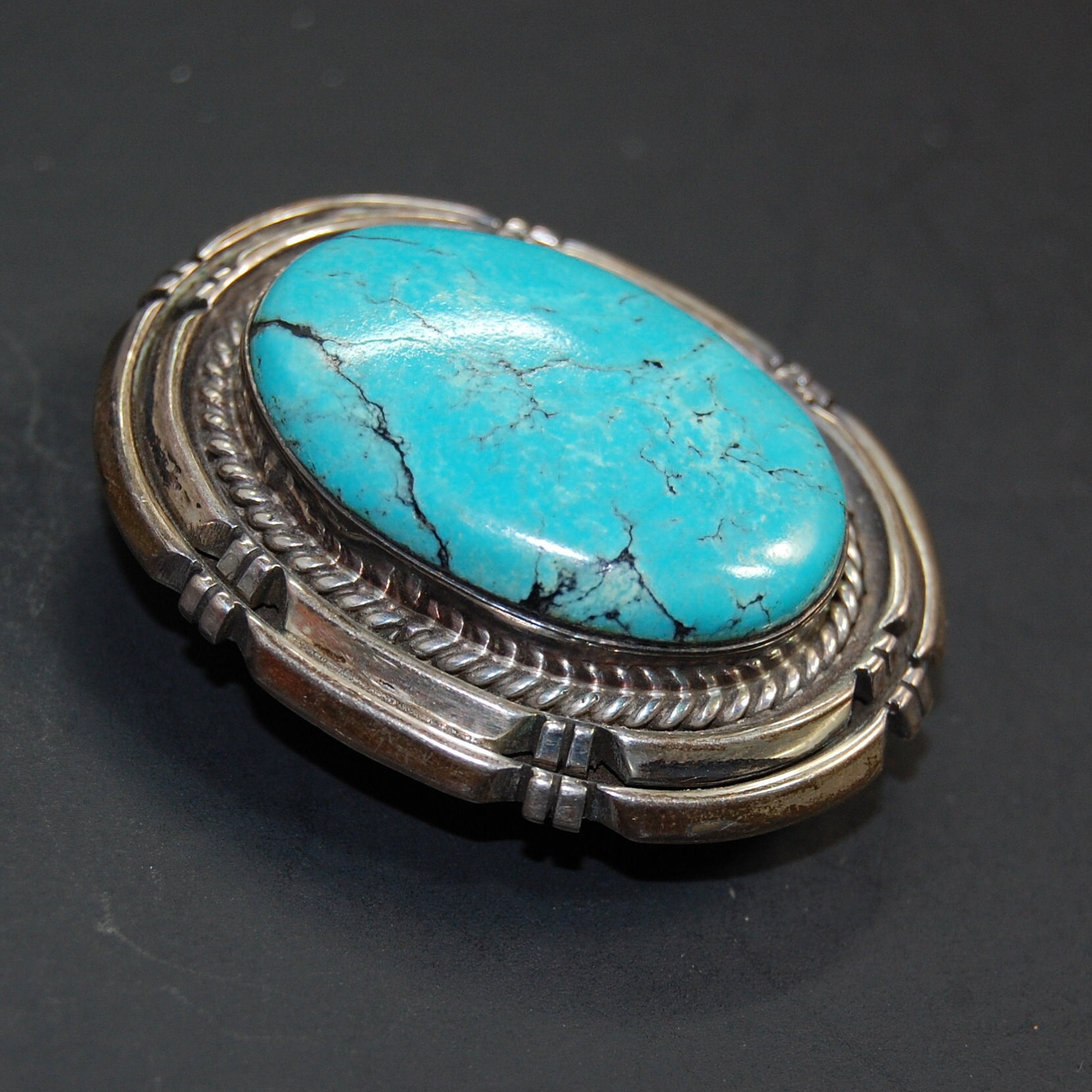 Pendentif Vintage Navajo En Argent Sterling Rita Touchine Avec Onyx - Bijou D'occasion