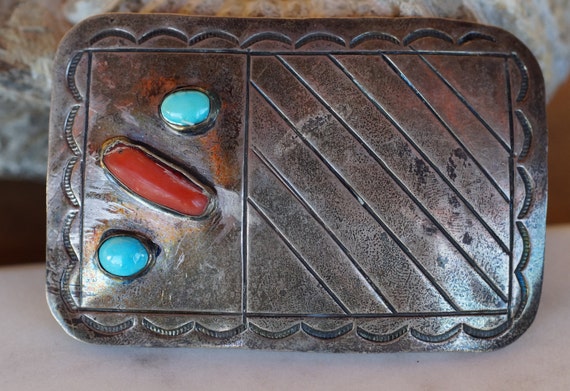 Turquoise Coral and Sterling Silver Native Americ… - image 1