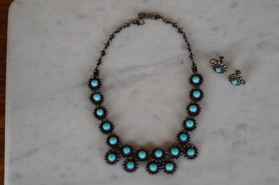 1920's Mexico Turquoise and Sterling Silver Demi … - image 2