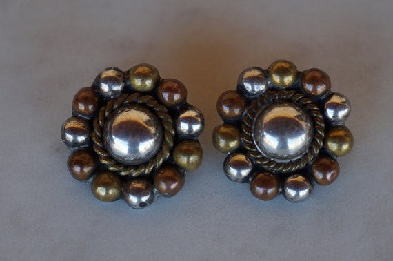 1950's Mexico Sterling Copper Brass Earrings