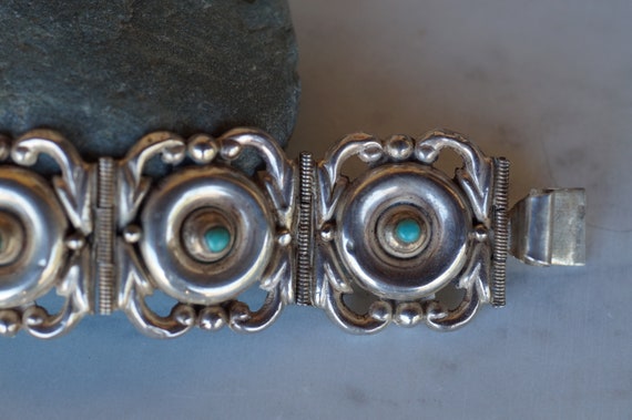 Old Mexico Repousse Sterling Silver Turquoise Pan… - image 4
