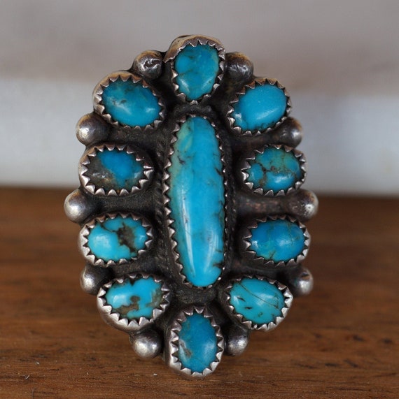 Old Pawn Zuni Turquoise Sterling Silver Ring --- 1