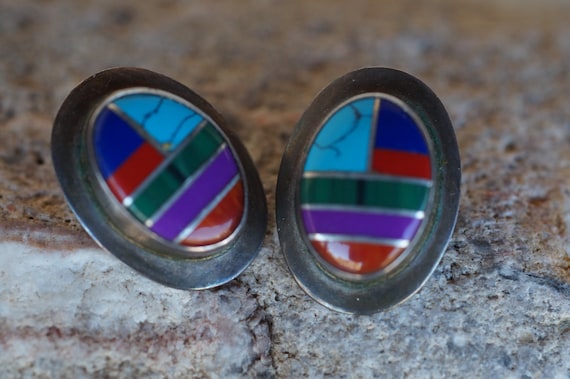 Zuni Turquoise Inlay Earrings - image 1