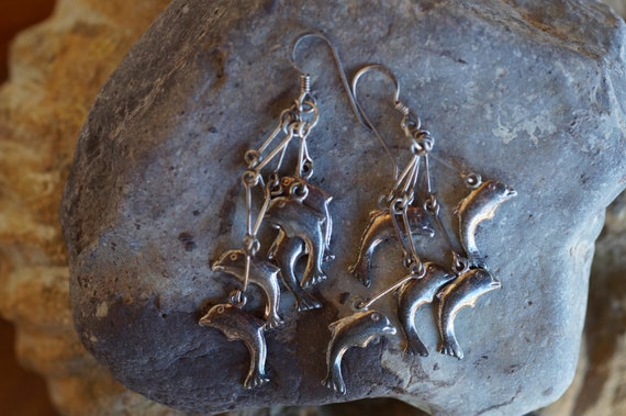Dangling Dolphins Earrings in Sterling Silver - image 2