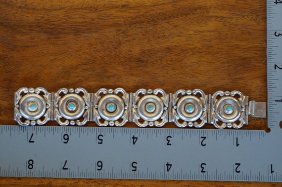 Old Mexico Repousse Sterling Silver Turquoise Pan… - image 8