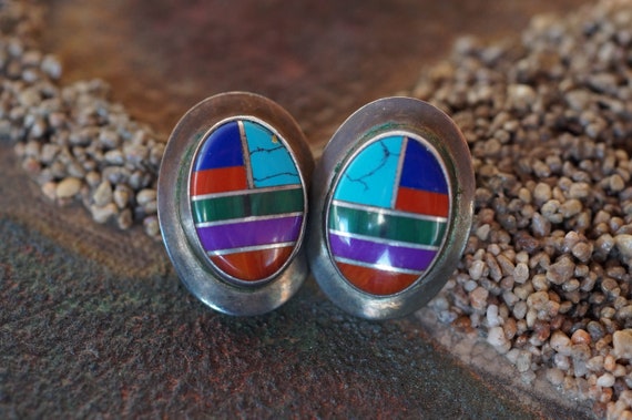 Zuni Turquoise Inlay Earrings - image 3