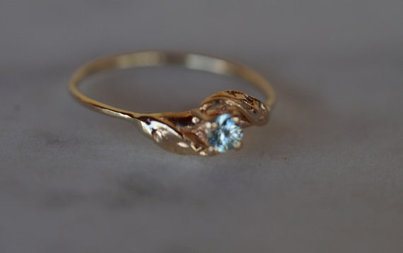 Sparkling Petite 14k Gold Aquamarine Ring - image 3