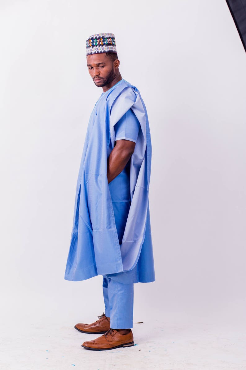 Light Blue Agbada With Turn Up detailing /& Dotted Chest