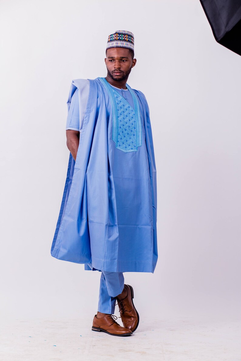 Light Blue Agbada With Turn Up detailing /& Dotted Chest