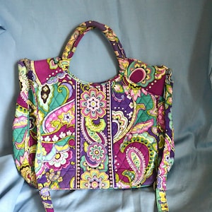 Vera Bradley Two Way Tote, Quilted Cotton Purse, Detachable Shoulder Strap, Heather