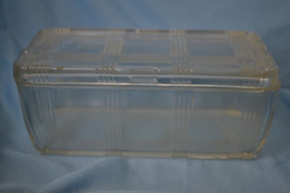 Hazel Atlas Glass Refrigerator Storage Container Basketweave Design